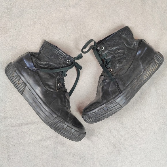 BOTH Black Leather Rubberized High Top Sneakers Mens 41 Lace-Up Waterproof Shoes